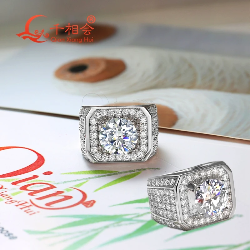 12mm S925 Silver 4CT men ring  11mm round High Quality D vvs white half band  Moissanite Men's Ring Luxury Style gift wedding