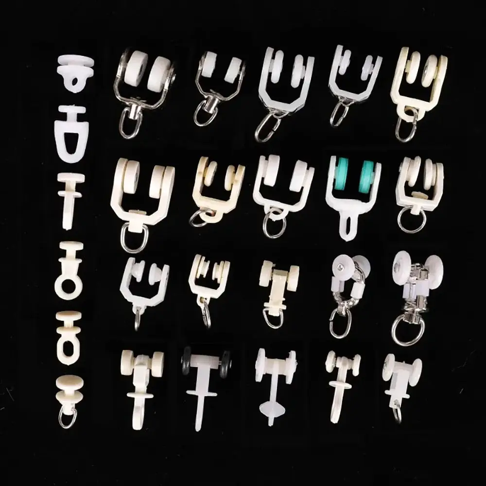 10Pcs Straight Curved Track Rollers Curtain Wheels Rail Curtains Hook Ring Slider Decorative Curtain Rod Pulley Hanging