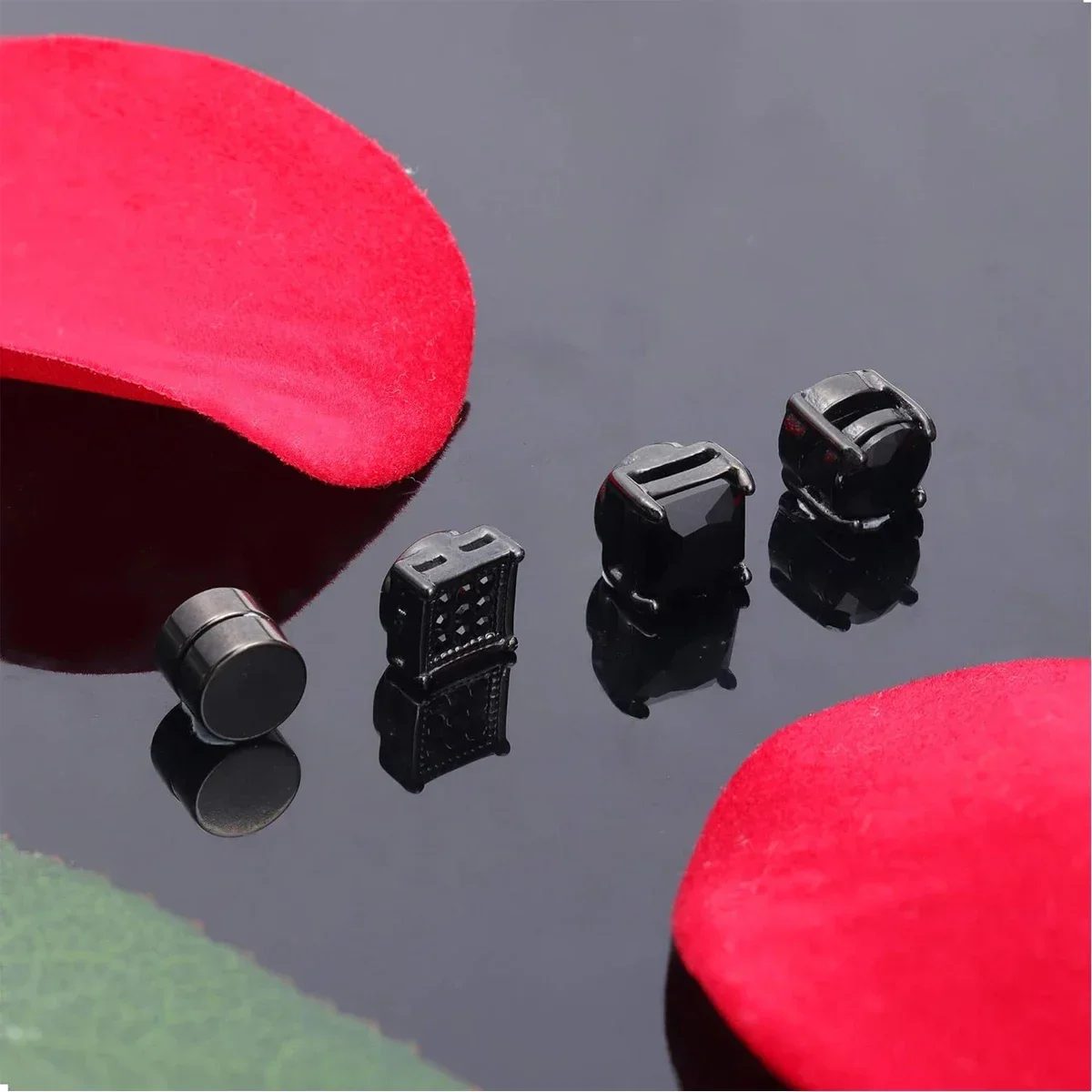 Ear Clip Earrings Clip Earrings Ear Clip Stud Earrings Magnetic Earrings Ear Accessories 1 Pairs Magnetic Stainless Steel Earring Studs Set-Hip Hop Street Style Synthetic Zircon Non-Piercing Clip-On Earrings Jewelry