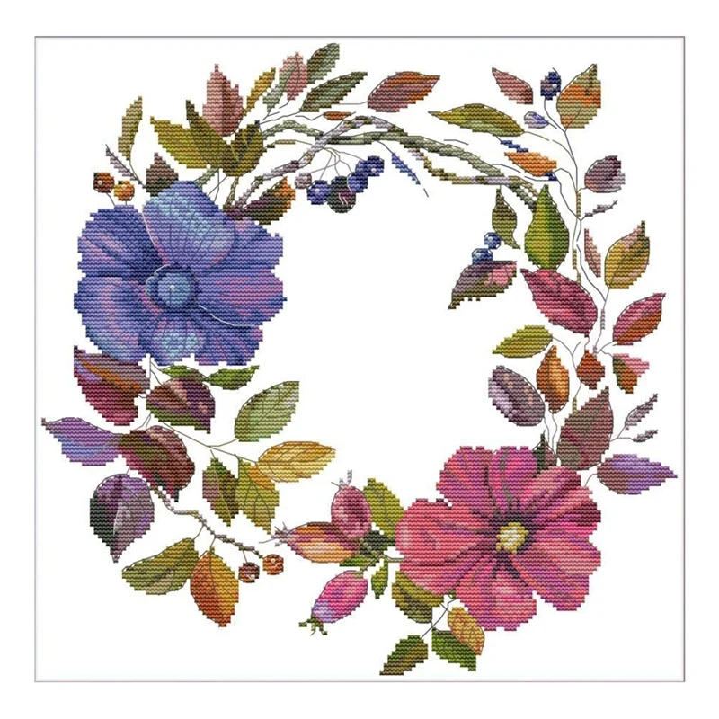 

Cross Stitch Kits Stamped For Adults Beginner Kids, Flowers Wreath 11CT 46X46cm DIY Embroidery Needlework Kit