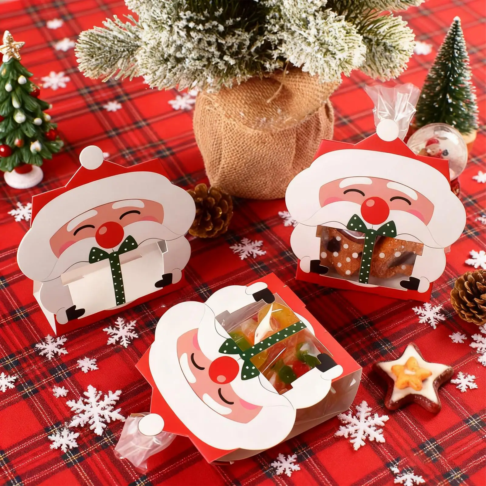 8Pcs Christmas Treat Bags Reusable Holiday Festive Containers Christmas Cookie Candy Holiday Treat Bags for Party Favors