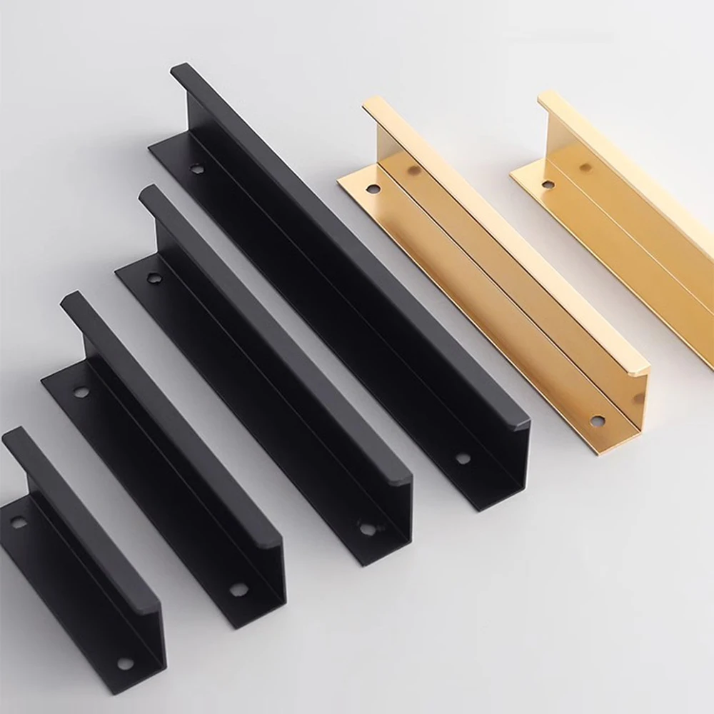 Aluminum Hidden Handles for Furniture Black Silver Gold Kitchen Cabinet Handles Closet Cupboard Door Handle Dresser Drawer Knob