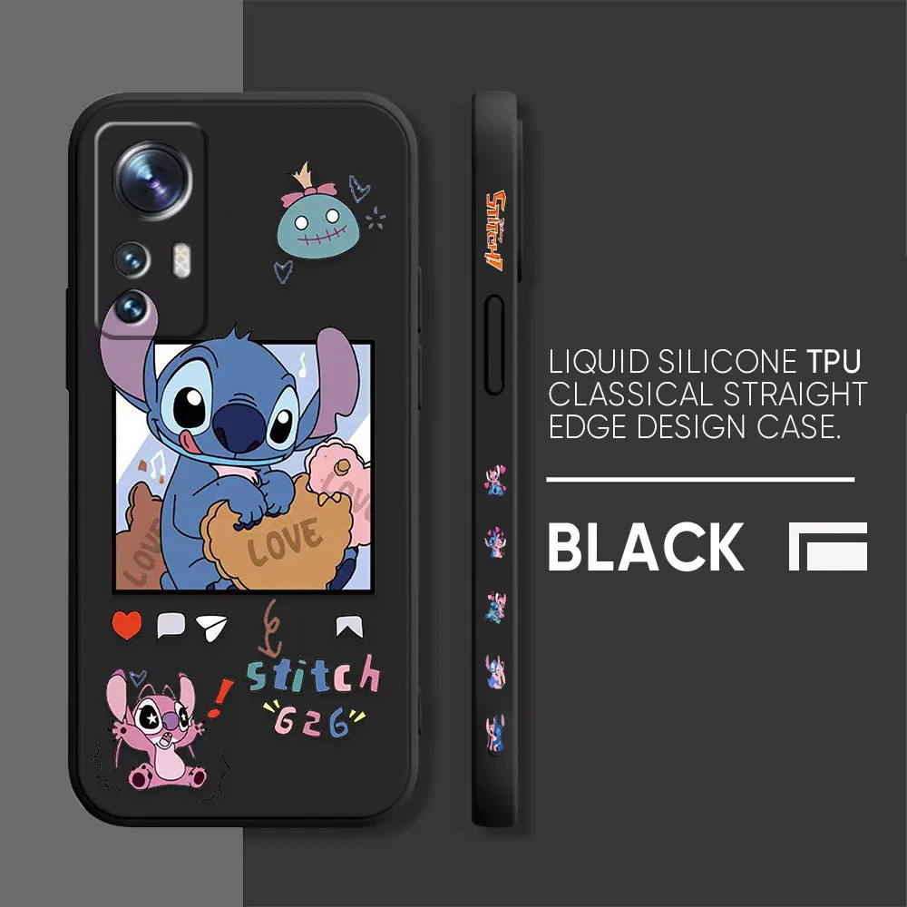 thumbnail image 1 of Case For Xiaomi 13 12 12S 11 11T 10 10S 9 9SE 8SE Pro Ultra Lite Colour Simple Liquid Silicone Case Cartoon Lilo & Stitch Angel, 1 of 5