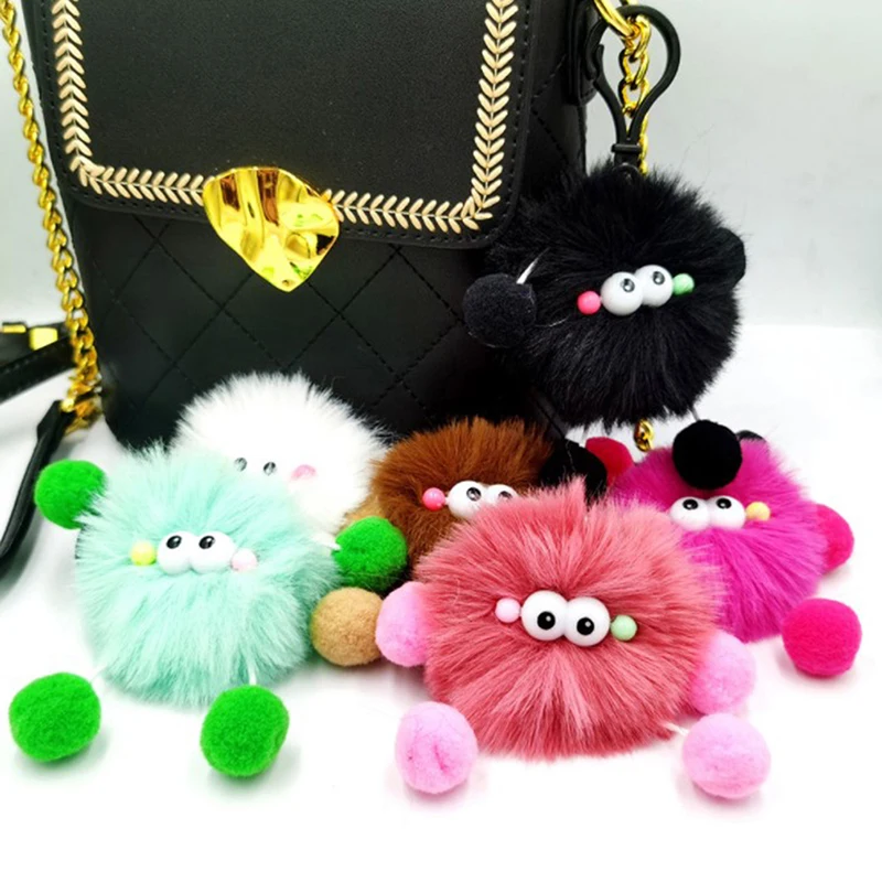 Cute Mini Elf Monster Plush Keychain Animal Pom Keyring Kids Car Key  Backpack