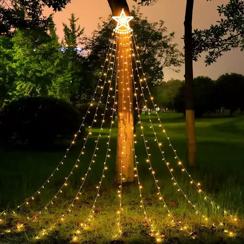 

LED Solar Christmas Star Waterfall Lamp Shopping Malls Wedding Waterproof Decorative Solar Lights Outdoor Tree lamp Garden Decor