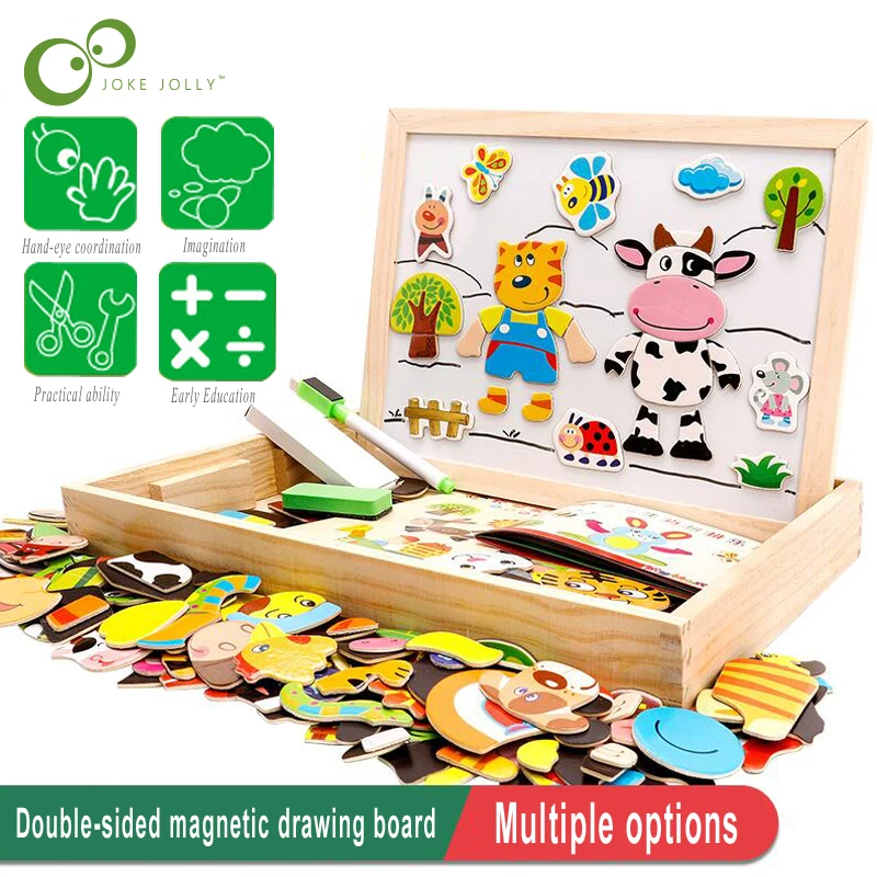 100pcs Wooden Magnetic Puzzle Toys Children 3d Figure Board Educational Learning 