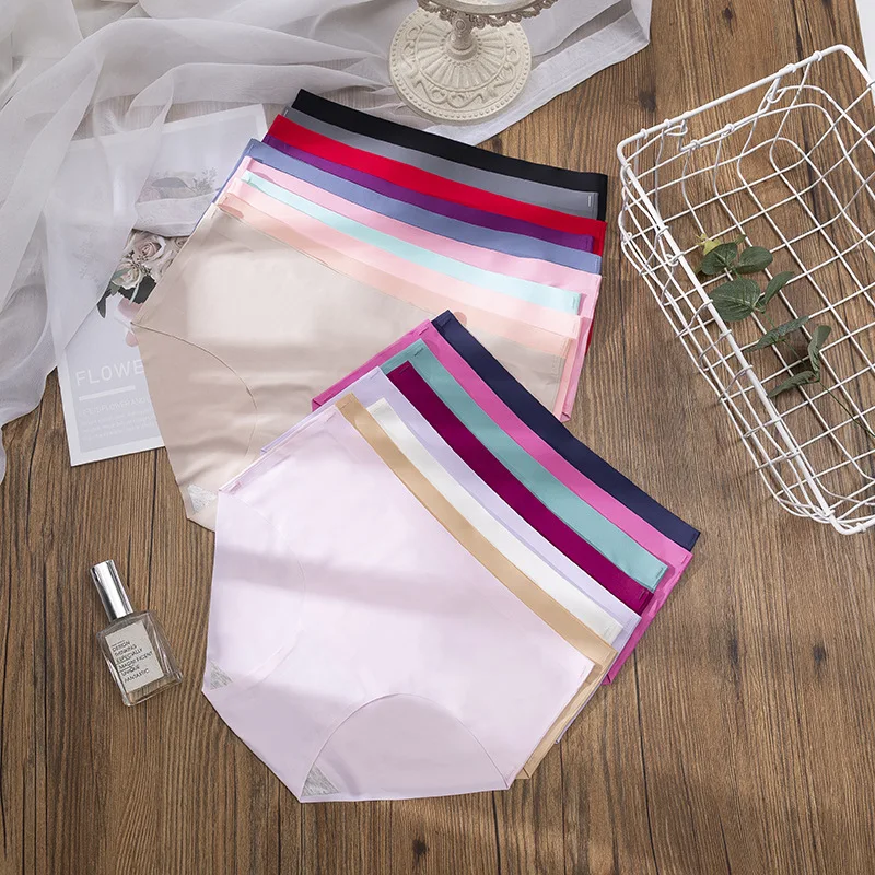 Ropa interior de talla grande para mujer, bragas de seda de hielo de Color sólido, calzoncillos sin costuras, lencería Sexy transpirable - Image 3