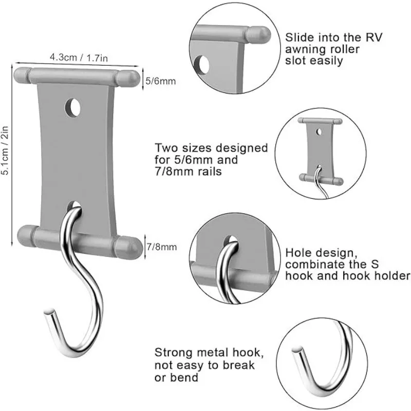 RV Sunshade Hook Caravan Awning Hooks S Shape Camping Awning Hooks Reusable Durable S-Shaped Hangers Accerssories Outdoor Tools 2