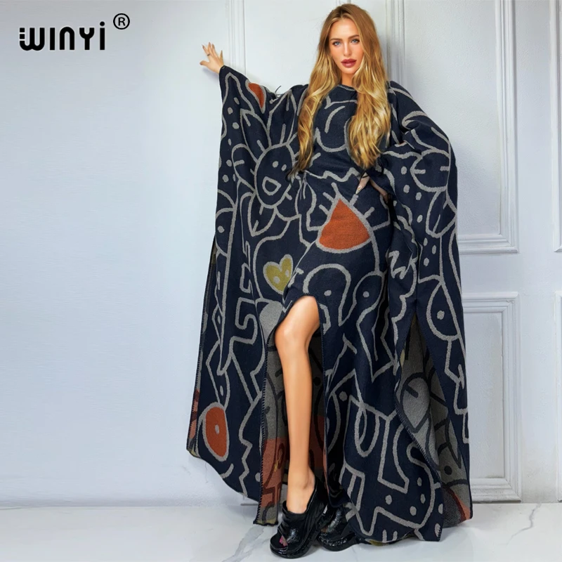 Description Picture 3 of itemWINYI Africa winter long cloak maxi kaftan evening long dresses Elegant robe African Women outwears women abaya dubai luxury
