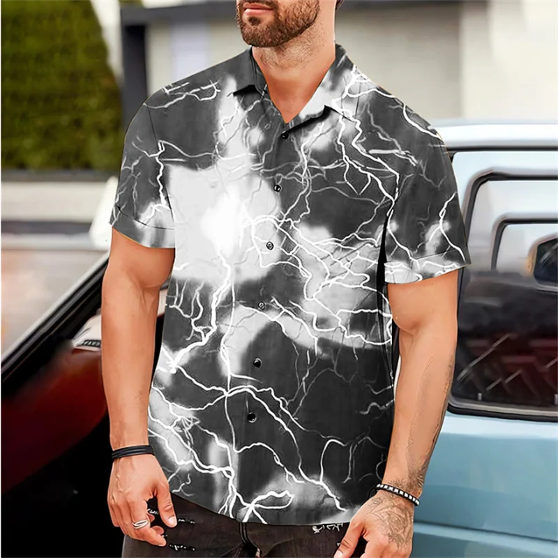 Men's Shirt Summer Hawaiian Shirt Lightning Print Blue Outdoor Street Short Sleeve Clothing Fashionable Street Designer 6 Colors
