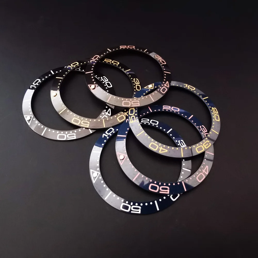 Sleek Black Blue Ceramic Bezel Insert with Green Luminous Accents
