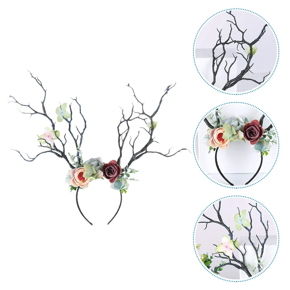 Antler Branch Headband Hair Accessories Christmas Headdress Prop Accessories Plastic Headwear Flower Xmas Hoop Child