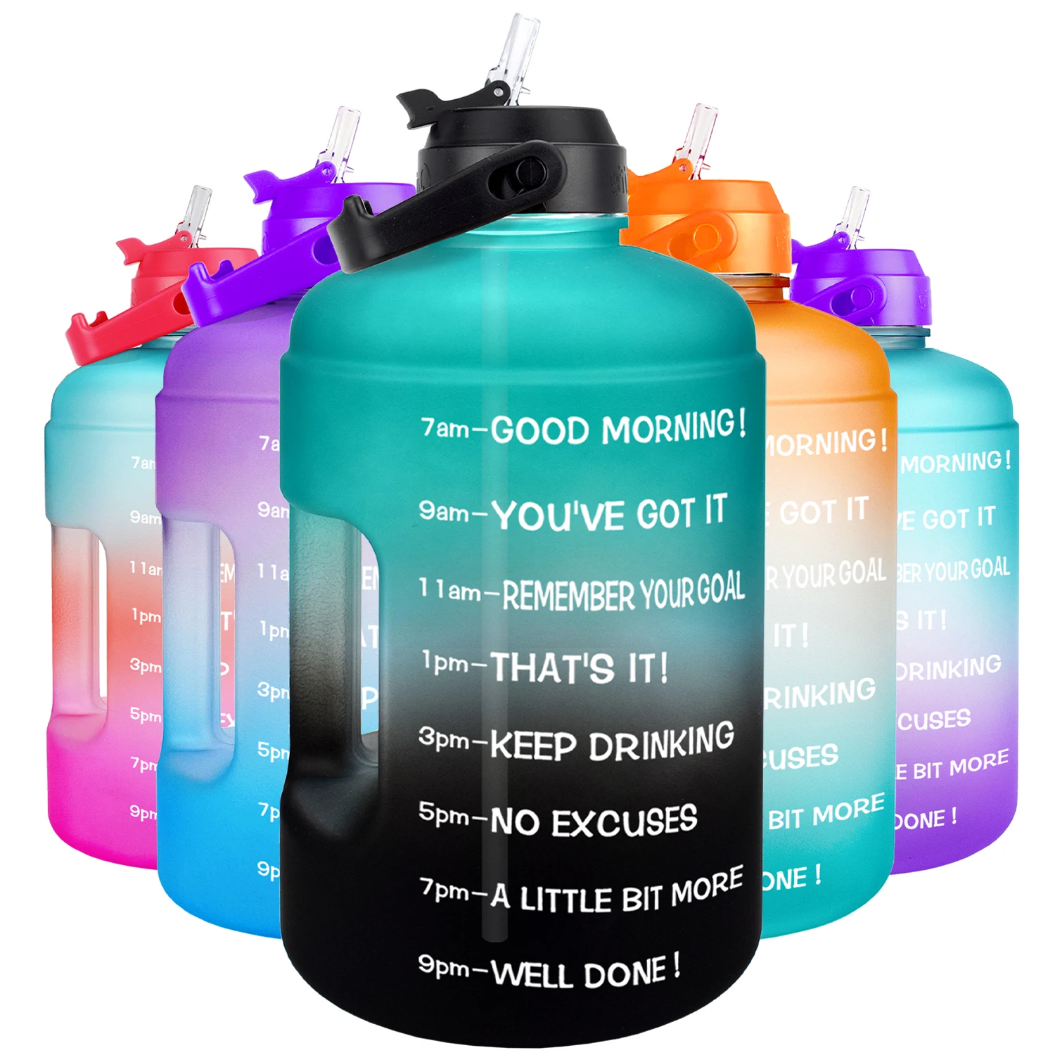 

Quifit Water Bottle 2.2L 73oz Motivational with Straw Leakproof BPA Free Sports Travel Jug Time Marker Help to Lose Weight