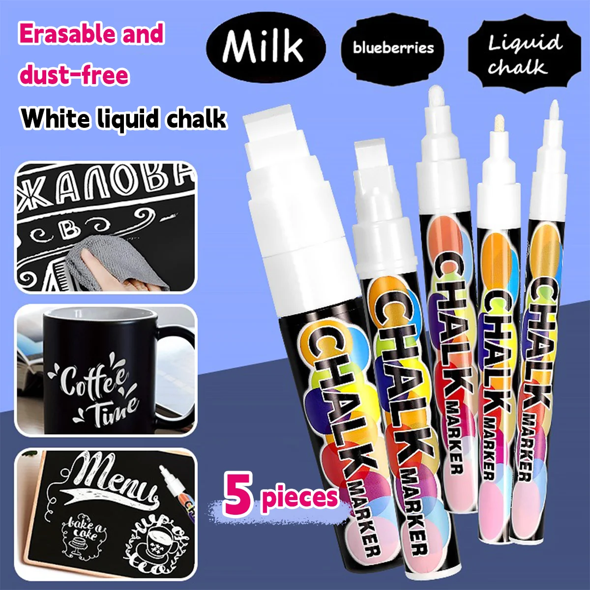 1/3 Pcs White Liquid Chalk Painting Marking Erasable Dust-free Water-soluble Marking Pen School Classroom Office Supplies white marker pens,marker pens