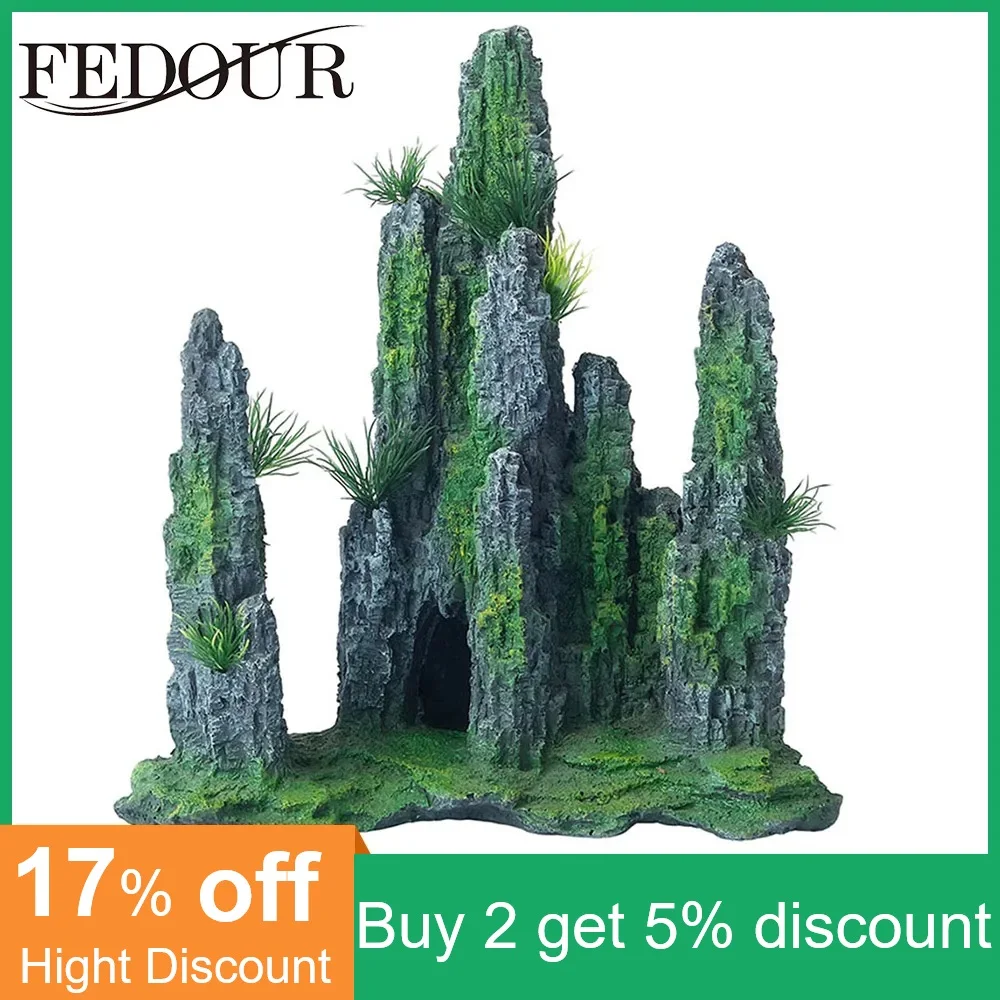 

FEDOUR Aquarium Rocks Stone Large Decoration, 10 Inch Mountain View Rockery Cave for Fish Tank Ornaments Landscaping