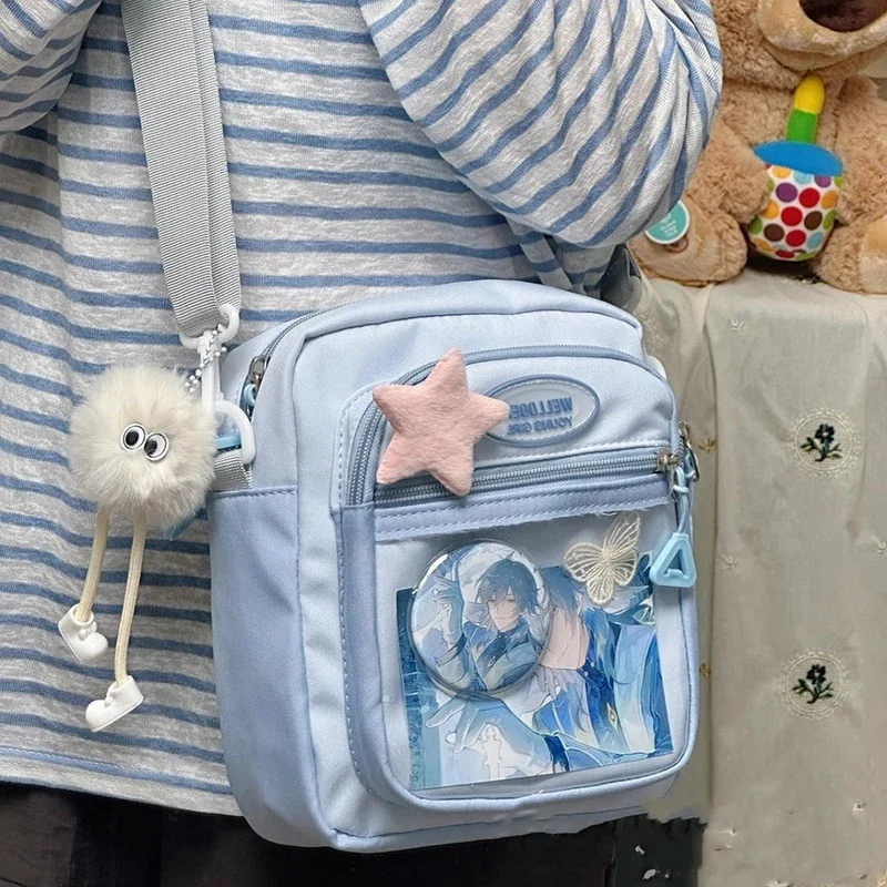 Kawaii Women Ita Bags Fashion Patchwork Nylon DIY Badge Crossbody Shoulder Bags Harajuku Casual Subculture Bolso Mujer