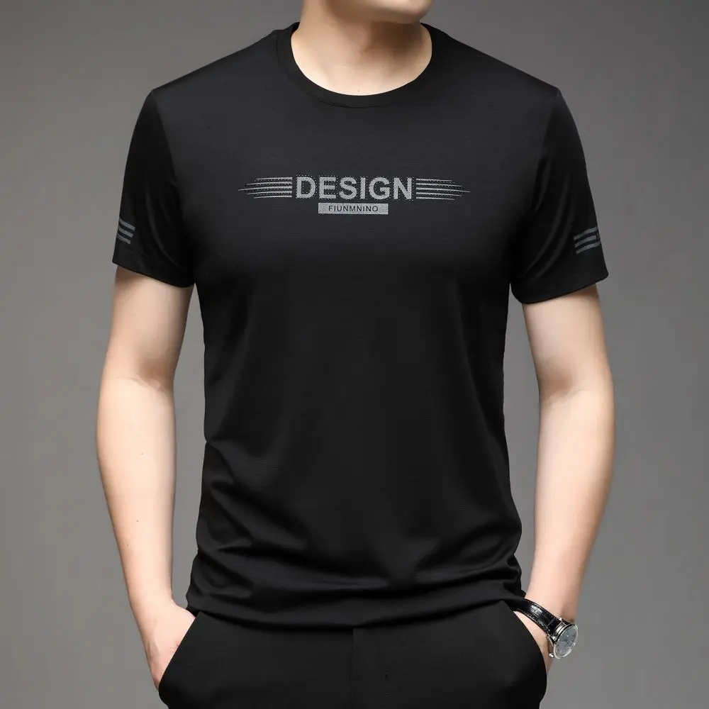 

COODRONY Men Comfortable Round Neck Short Sleeve Simple Print Antibacterial Breathable Moisture Wicking Sweat Thin T-shirt W7032