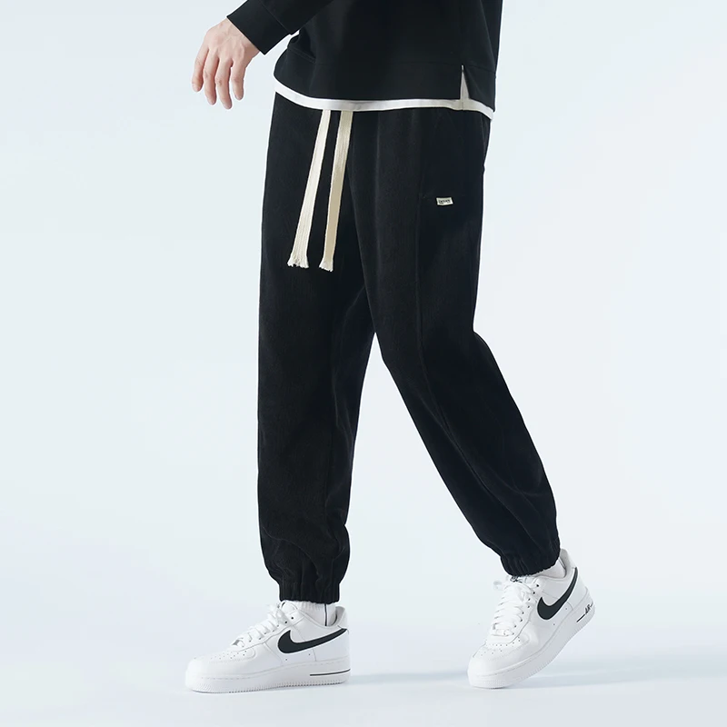 

Spring Autumn Loose Casual Elastic Waist Trend Fashion Pants Male Solid Color Pocket Drawstring Lace Up Sweatpants Men Trousers