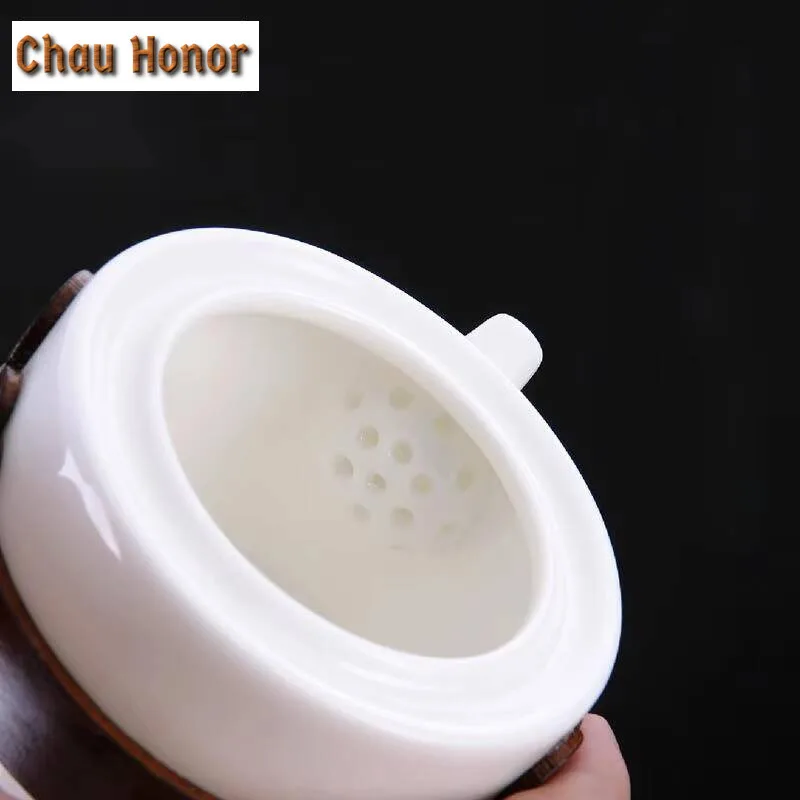 Chinese Mutton-fat Jade White Porcelain Tea Set Kit Handmade 1 Pot 3 Cups Tea Making Designer Picnic Portable Tote Bag Teaset