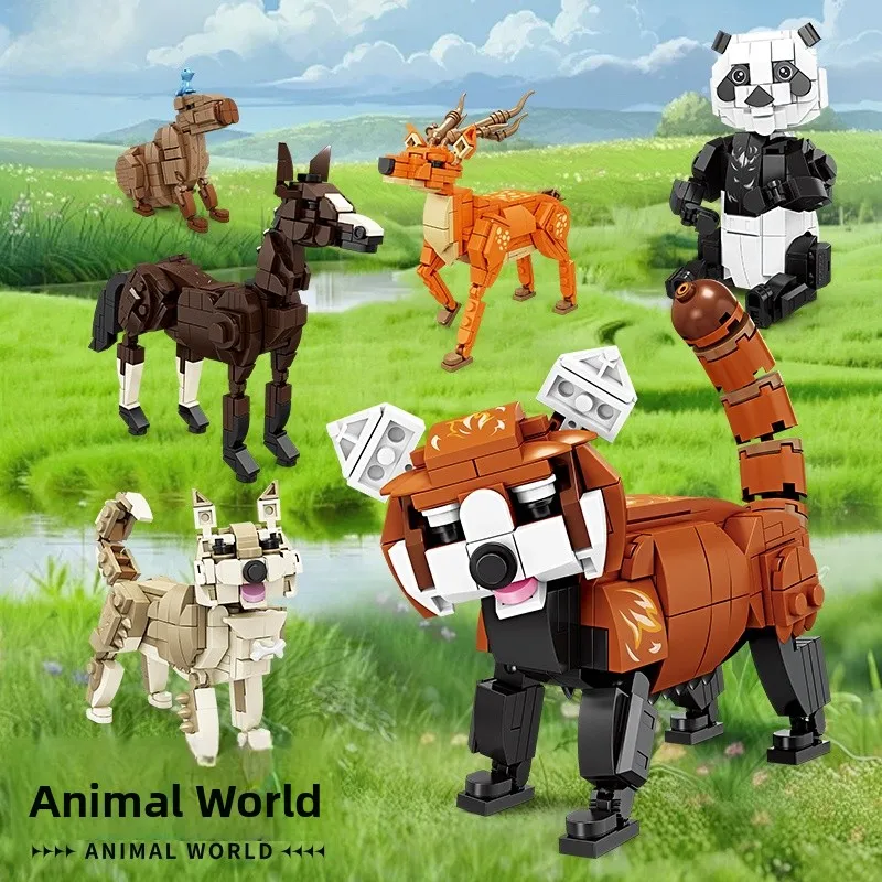 Animal World Model Blos Display Piece Eonal Toy Small Panda  Deer Dog Capybara Building Blos nce Toys