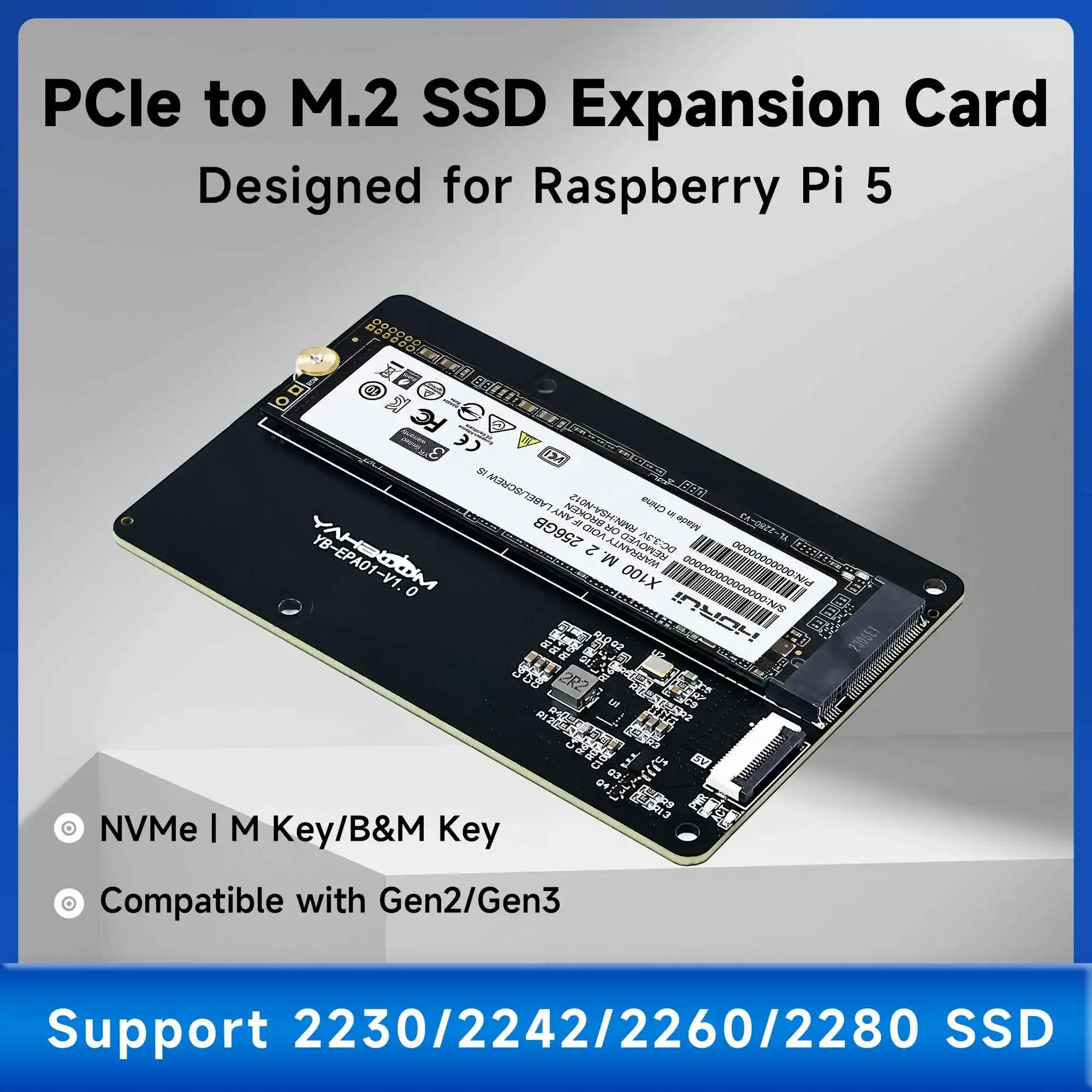 Raspberry Pi 5 ���� PCIE-M.2 NVME SSD �ָ��� ������Ʈ ����̺� Ȯ�� ���� 2230 2242 2260 2280 Pi5 ��Ƽ�� �� ����