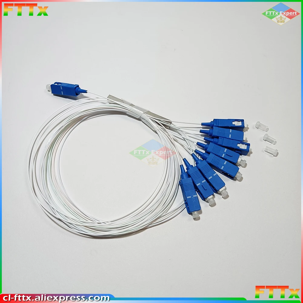 Free Shpping 10pcs/lot 1X8 SC/UPC PLC Splitter SM Single Mode 0.9mm G657A1 LSZH PVC 1m FTTH Fiber Optic Splitter