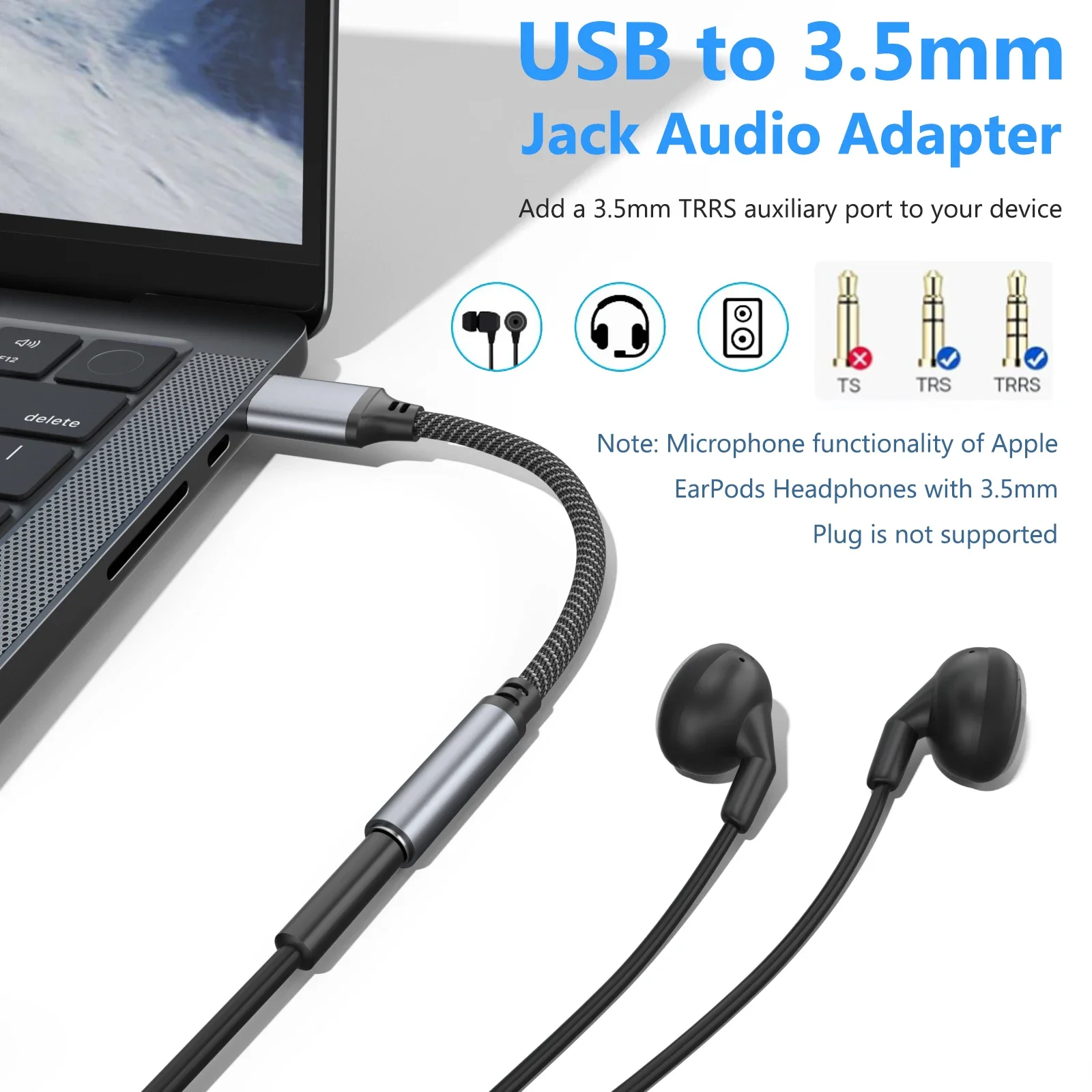 휴대용 USB to 3.5mm 잭 오디오 어댑터 USB to 3.5mm 헤드셋/마이크 어댑터 아이폰 삼성 화웨이 PC 노트북 맥 PS4용