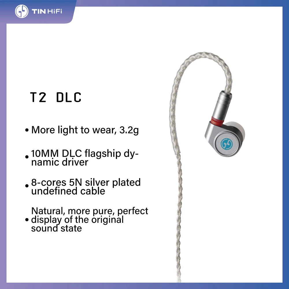 

TINHIFI T2-2PIN, T2 DLC, T2 T2 EVO Hifi Earphone Dynamic Driver Bass DJ Metal Headphone 2-Pin Detachable IEM Earbuds