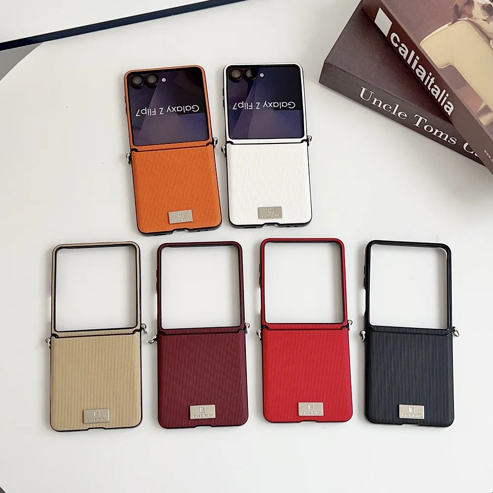 Solid Color Vertical Stripes Folding Phone Case with Side Buckle Protection