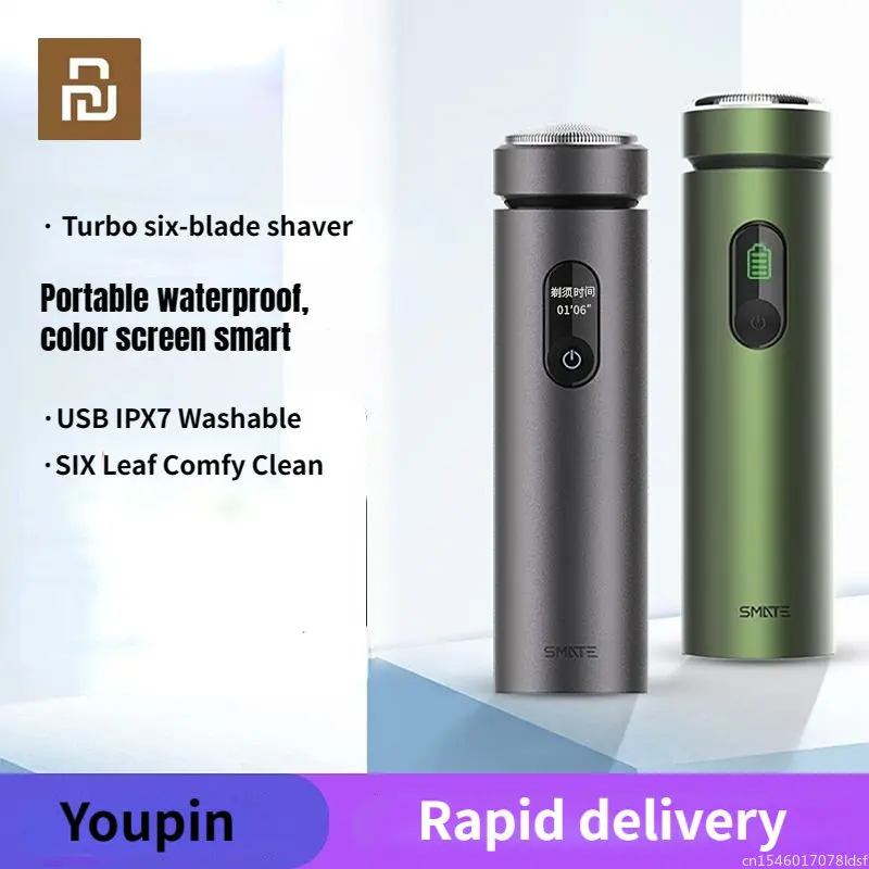 youpin-男性用のポータブル電気シェーバー速乾性の電気かみそりシェービングusb-ipx7洗える6つの葉のデザイン