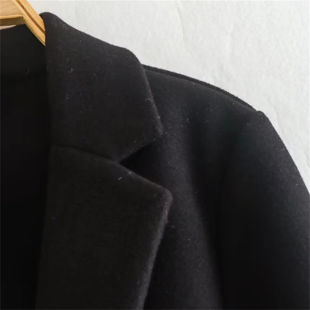 UNIZERA 2023 Autumn/Winter New Women's Wear New Fashionable Style Mid length Polo Collar Long Sleeve Open Front Coat Coat 4