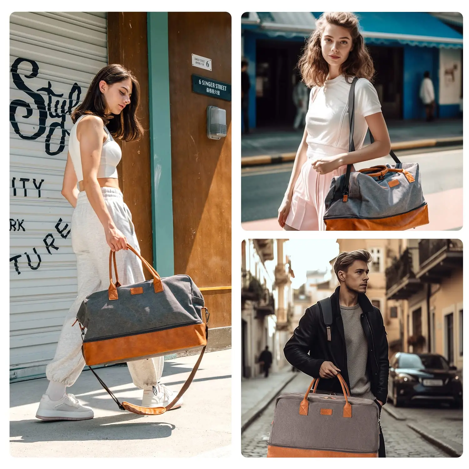 Vintage Retro Canvas + Leather Ttravel Bags Business Boarding Luggage Storage Bag Overnight duffle bags tote Leisure