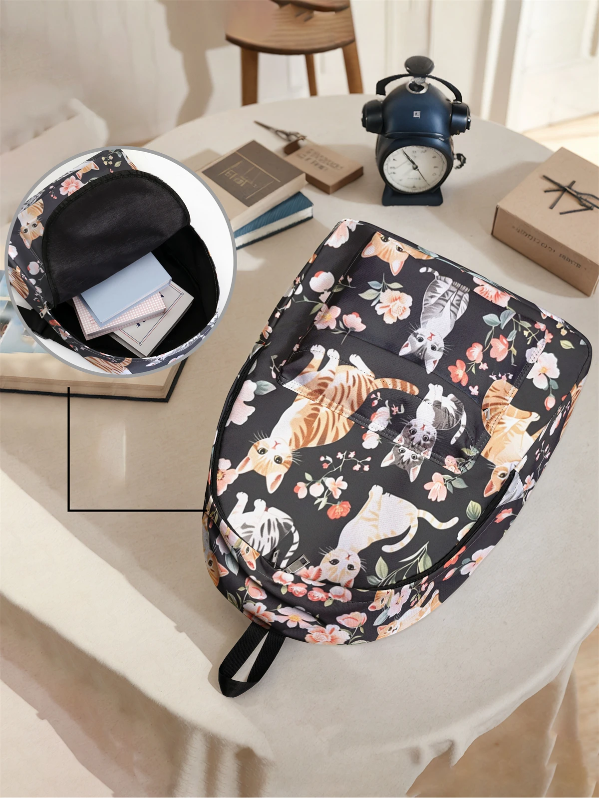 Cat and Flower Pattern Backpack, 2025 New Edition, Leisure Travel Backpack, Lightweight and Simple Leisure Travel Backpack