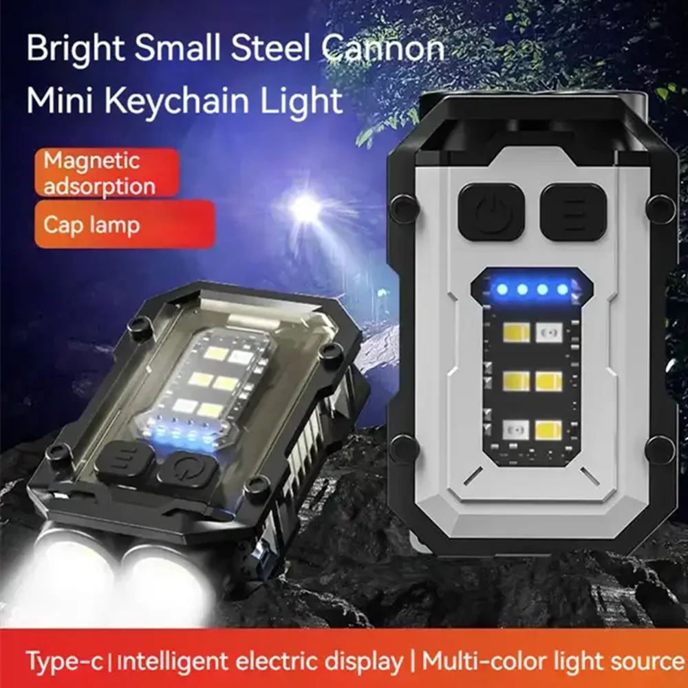 Powerful LED Flashlight Mini EDC Keychain Light Torch With Tail Magnet Super Bright Cap Lamp Type-c USB Rechargeable Waterproof