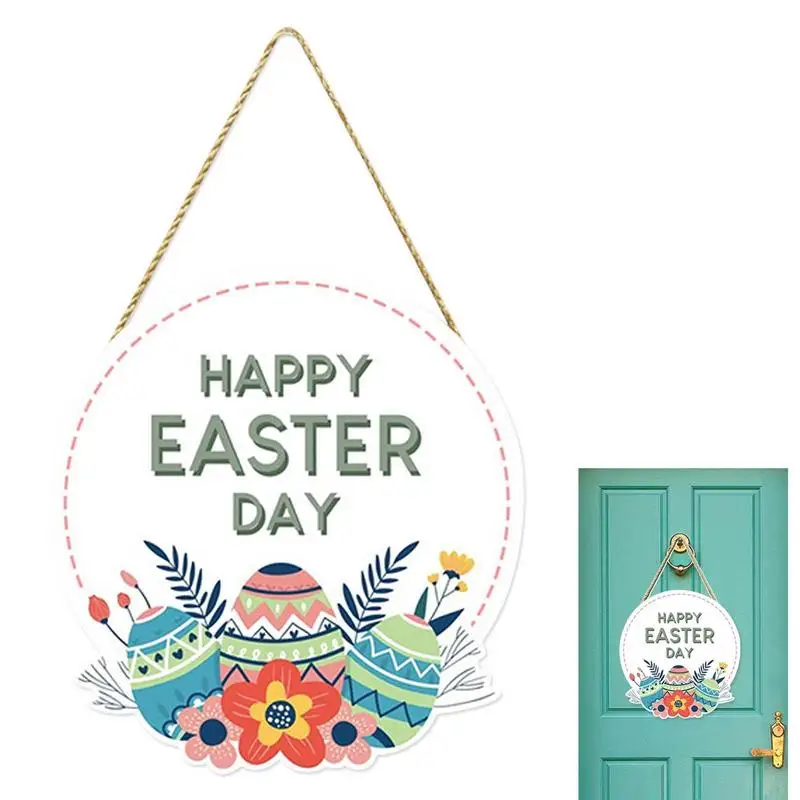 

Креативные пасхальные деревянные знаки, круглые деревянные тарелки с узорами цветов и яиц, деревянная вешалка для дома, двери, Настенный декор