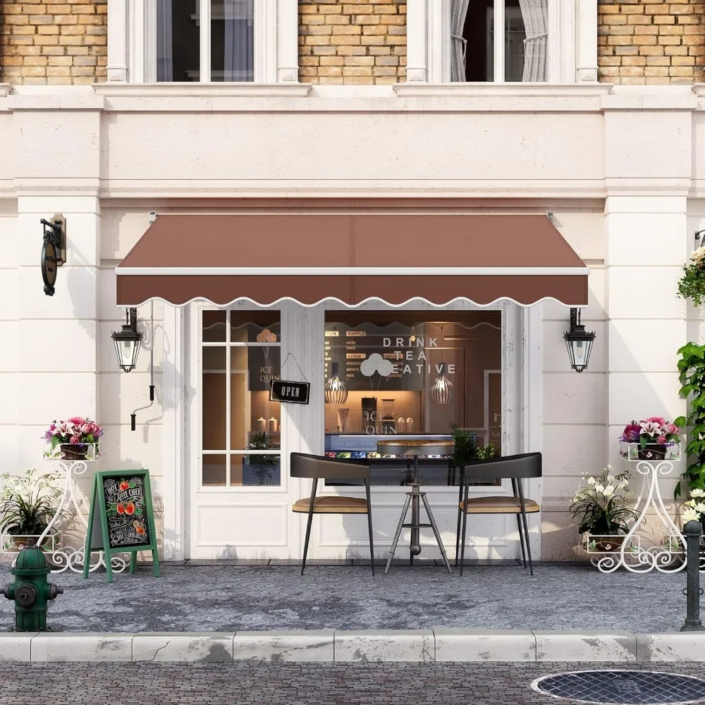 10 x 8.2Ft Retractable Awning, Aluminum Patio Sun Shade w/Crank Handle and Water-Resistant Polyester, Outdoor Manual Retractable 3