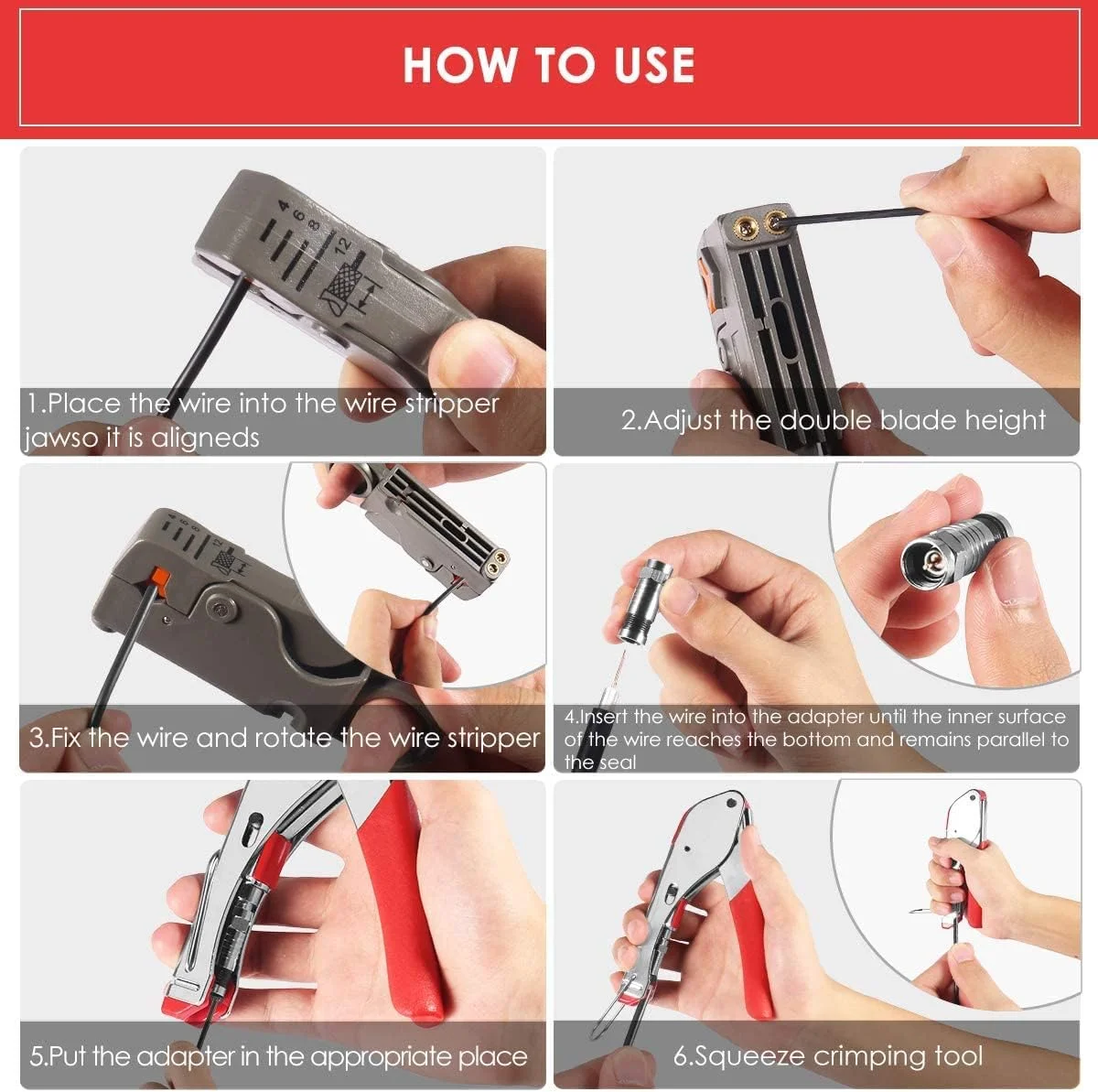3-in-1 Coax Cable Kit Coaxial Cable Crimper Wire Stripper 20PCS F-Type RG6 Connector Adjustable RG59/6/11/7