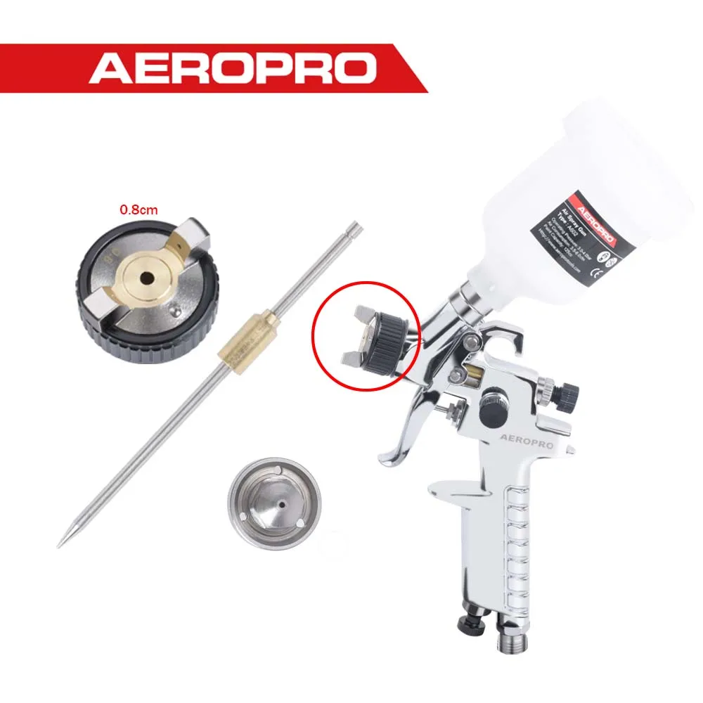 AEROPRO A602 HVLP 스프레이건, 깍지 바늘, 에어 캡, Rpairing H2000 HVLP 스프레이건 액세서리 포함, 0.8mm, 1.0mm