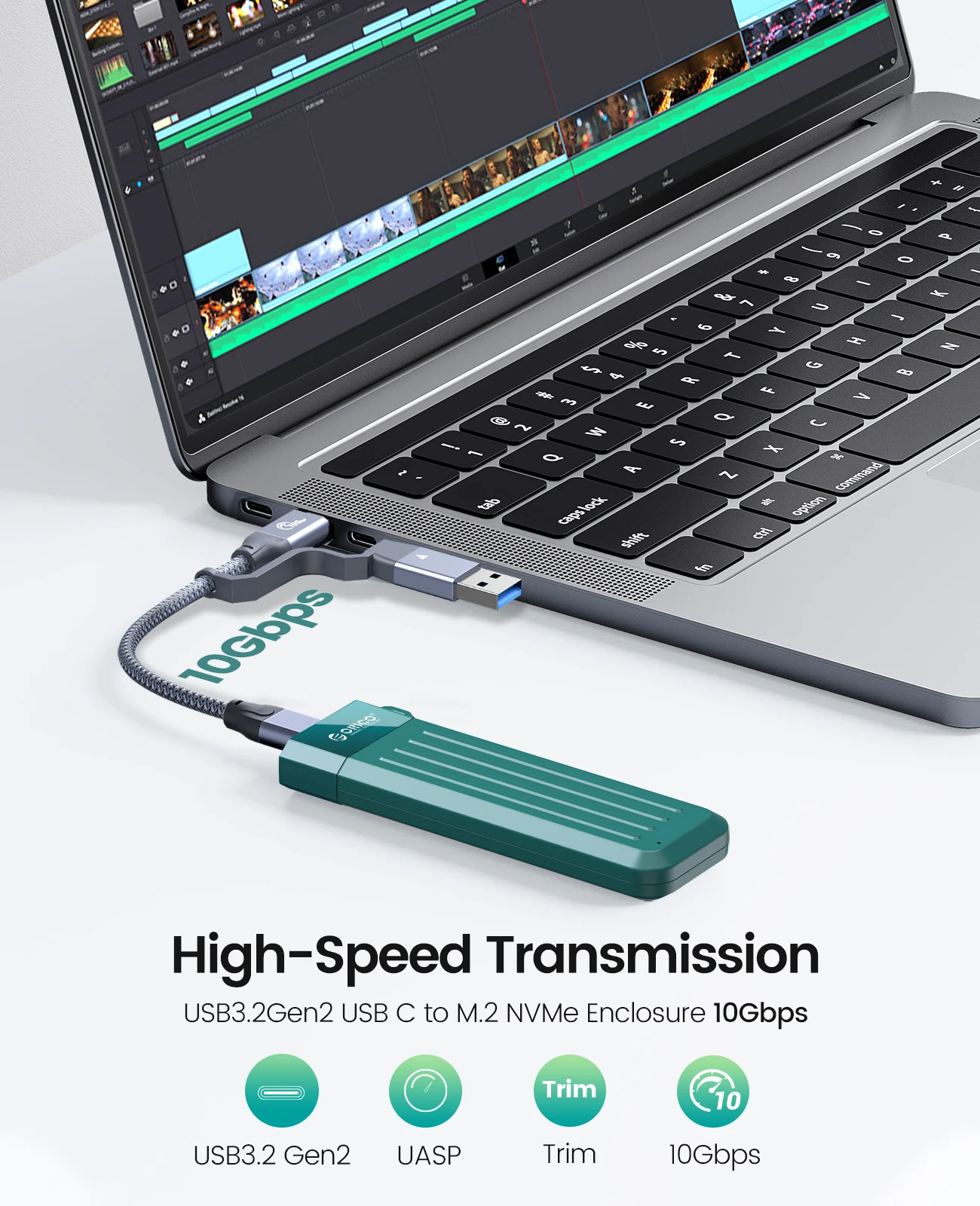 ORICO M2 SSD Case NVMe USB Type C Gen2 10Gbps PCIe SSD Enclosure M.2 NVMe Enclosure M.2 SATA NGFF 6Gbps Solid State Drive Case