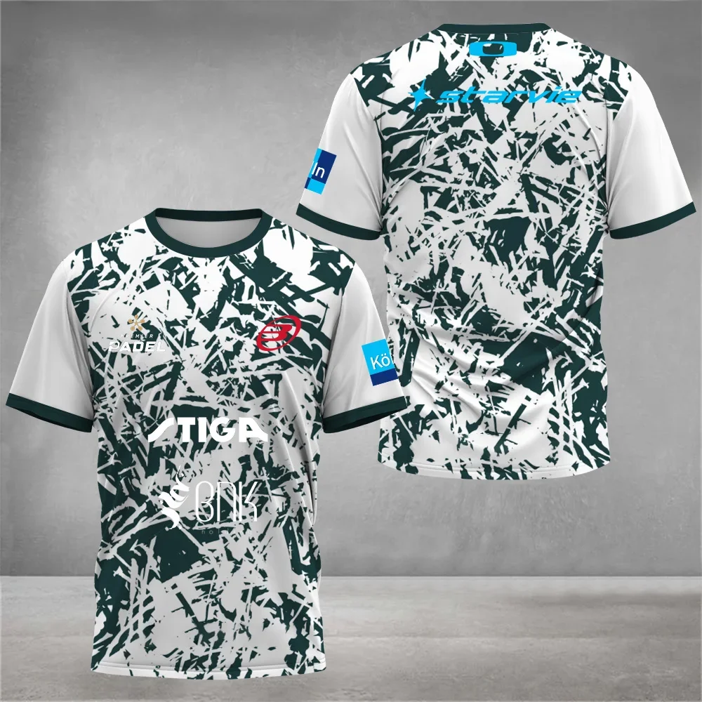 Breathable Men's Padel Clothing 3D Printed Quick Dry Short Sleeve Jerseys Casual Loose Tennis Sports Crew Neck T-Shirt Top