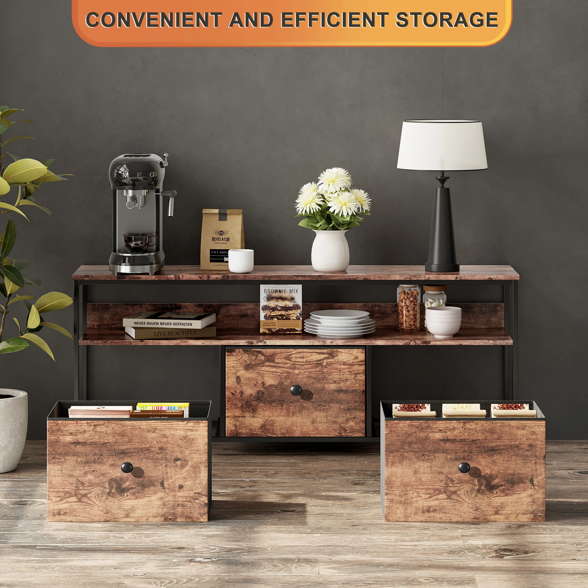 Lazyspace 108 cm TV-Schrank mit LED-Licht und 3 Schubladen, TV-Ständer mit Stoffschubladen, Muebles De Salon für Wohnzimmer – Detail 4