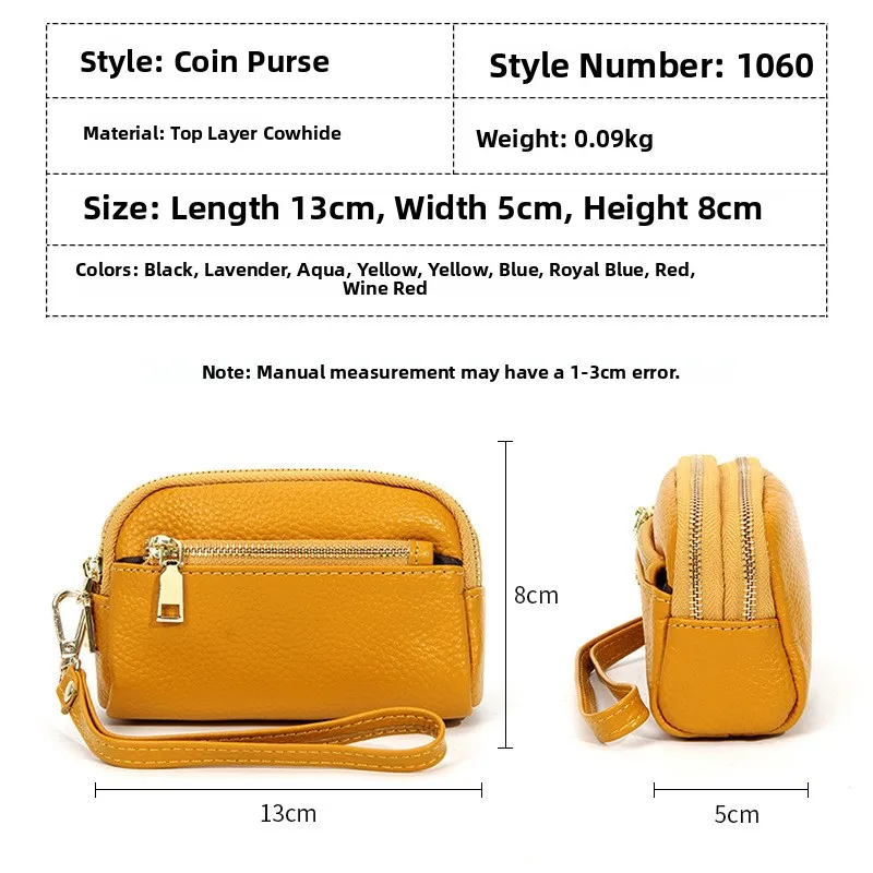 Elegant Genuine Leather Mini Wallet - Women's Handbag Style Coin Purse with Triple Zipper Design