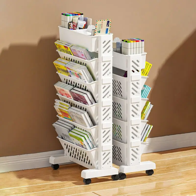 Simple Movable Book Shelf on Wheels Storage Bookcase Creative Bookshelf Display Stand Home Decoration DIY Book Organizer