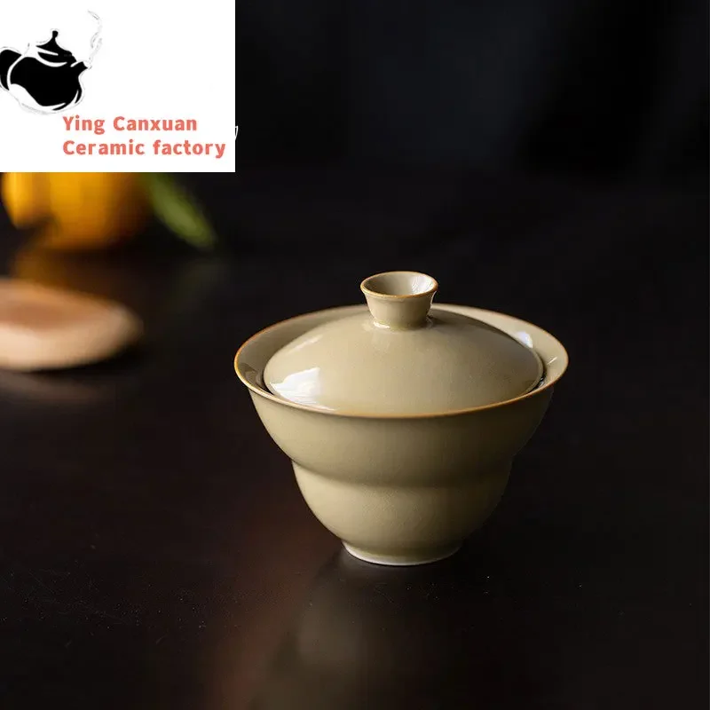 

China ChinaDingyao Yellow Gourd Retro Handmade Cover Bowl Ceramic Tea Bowl Single Kung Fu Tea Set