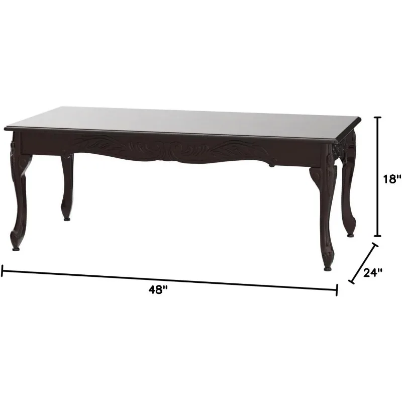 Traditional Ornate Detailing Wood Coffee Table, Dark Cherry 2