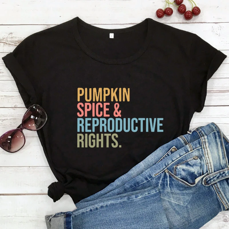 

colored Pumpkin Spice and Reproductive Rights tshirt retro women short sleeve Protect Roe v Wade tee shirt top