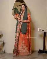 YUDX Women's Pleated Robe Classic Vintage Print Luxury Cardigan Belt Design Abayas Loose Plus Size Robe 2025 Fall New