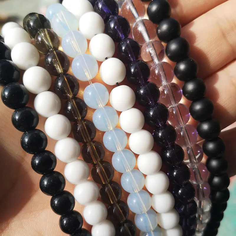 Wholesale Black White Purple Smooth Crystal Glass Beads Matte Onyx