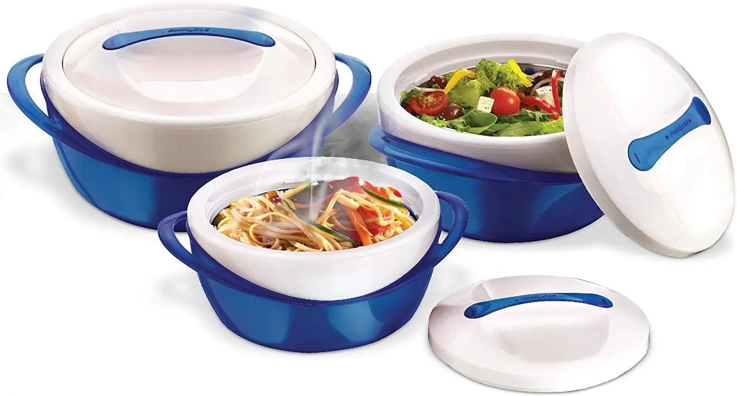 

Insulated Casserole Dish with Lid3 pc.set 2.6/1.25/.6qt.Elegant Hot Pot Food Warmer Cooler-Large Thermal Soup Salad Serving Bowl