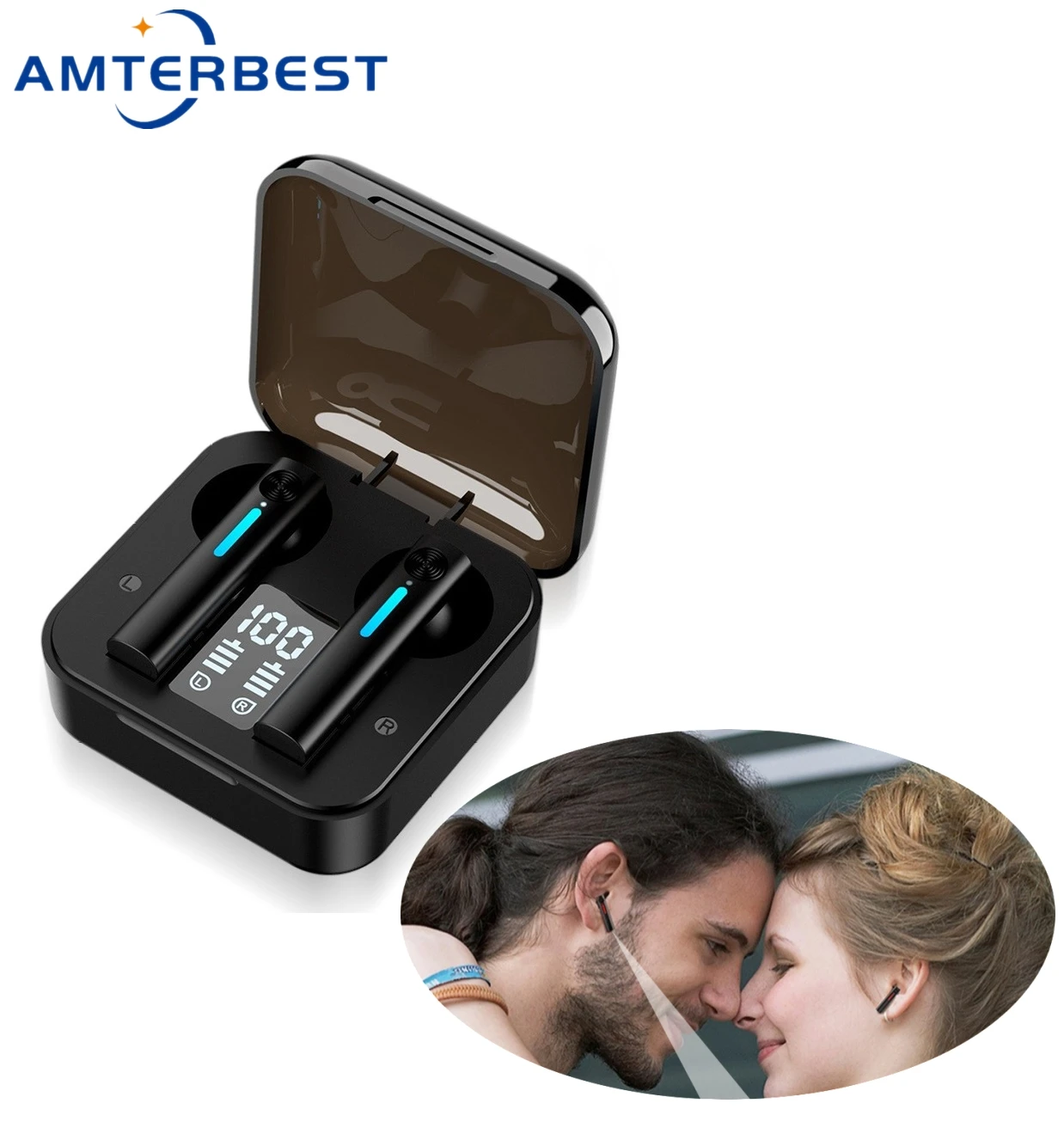 

AMTERBEST T13 Bluetooth 5.0 Headphones TWS Wireless Sport Earphones Noise Cancelling In-Ear Earbuds Waterproof HiFi Headsets